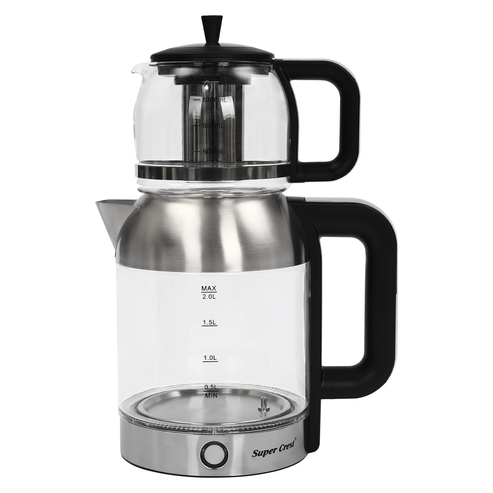 Hervidor de agua de cristal, 1800 W, tetera eléctrica con hervidor de agua de 2,5 L y tetera de 1 L, 5 temperaturas preestablecidas (65 ℃/80 ℃/90 ℃/95 ℃/100 ℃), apagado automático, protección contra