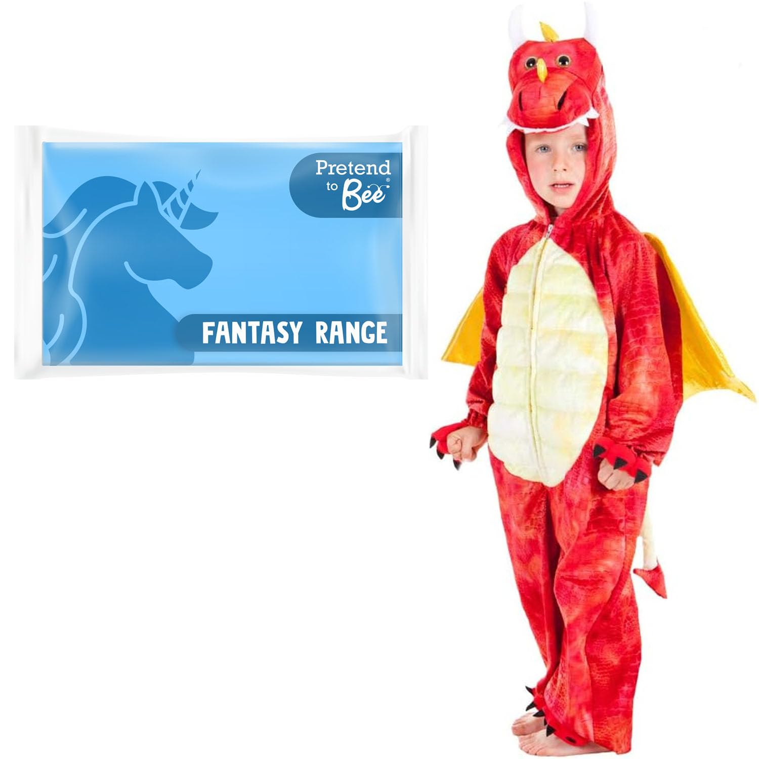 Pretend to Bee Dragon Fancy Dress Costumes for Kids, Available in Red or Green, World Book Day