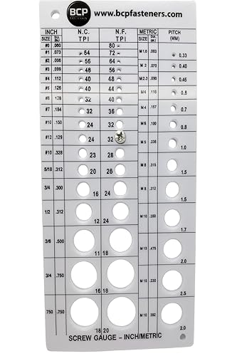Miniatura 3 de Medidor de rosca de tornillo  Métrico y SAE  Recomienda el tamaño de broca y macho de roscar (BCP675)