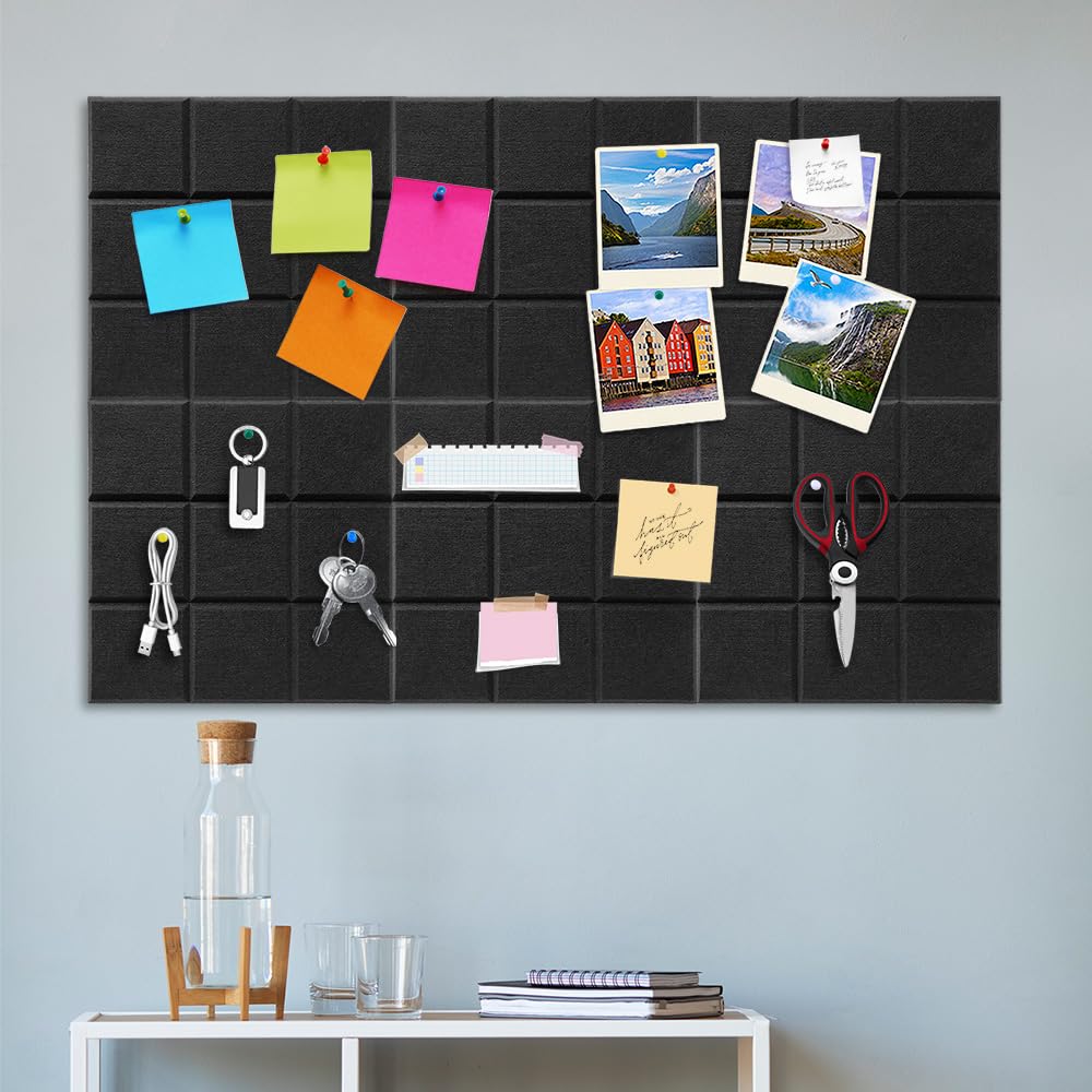 Bacheca In Sughero Autoadesiva 8 Pezzi Con 30 Spille E Note – Feltro Grigio 33x5 Cm Per Foto, Promemoria E Decorazione Parete Ufficio - 2