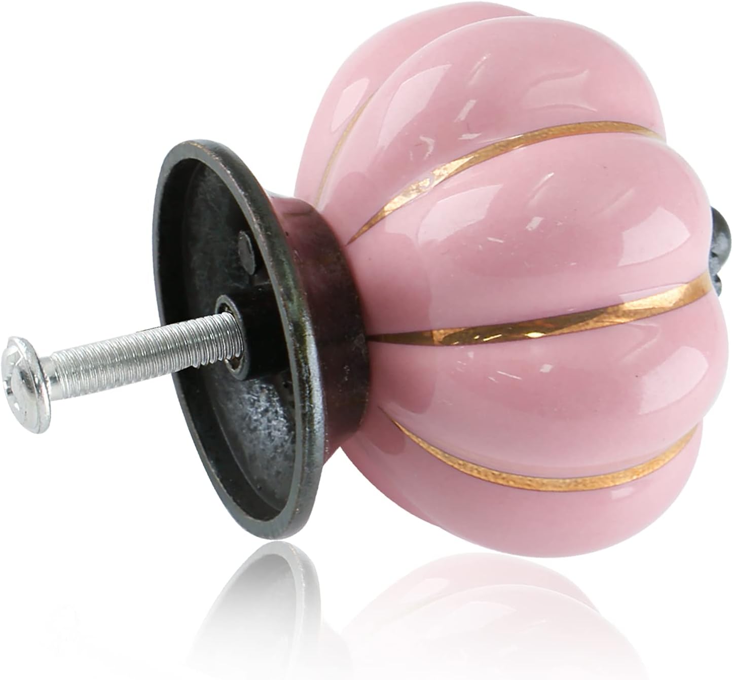 Jiozermi 6 Pack Pink Pumpkin Ceramic Kitchen Cabinet Knobs, Vintage Style, 1.5 in Diameter