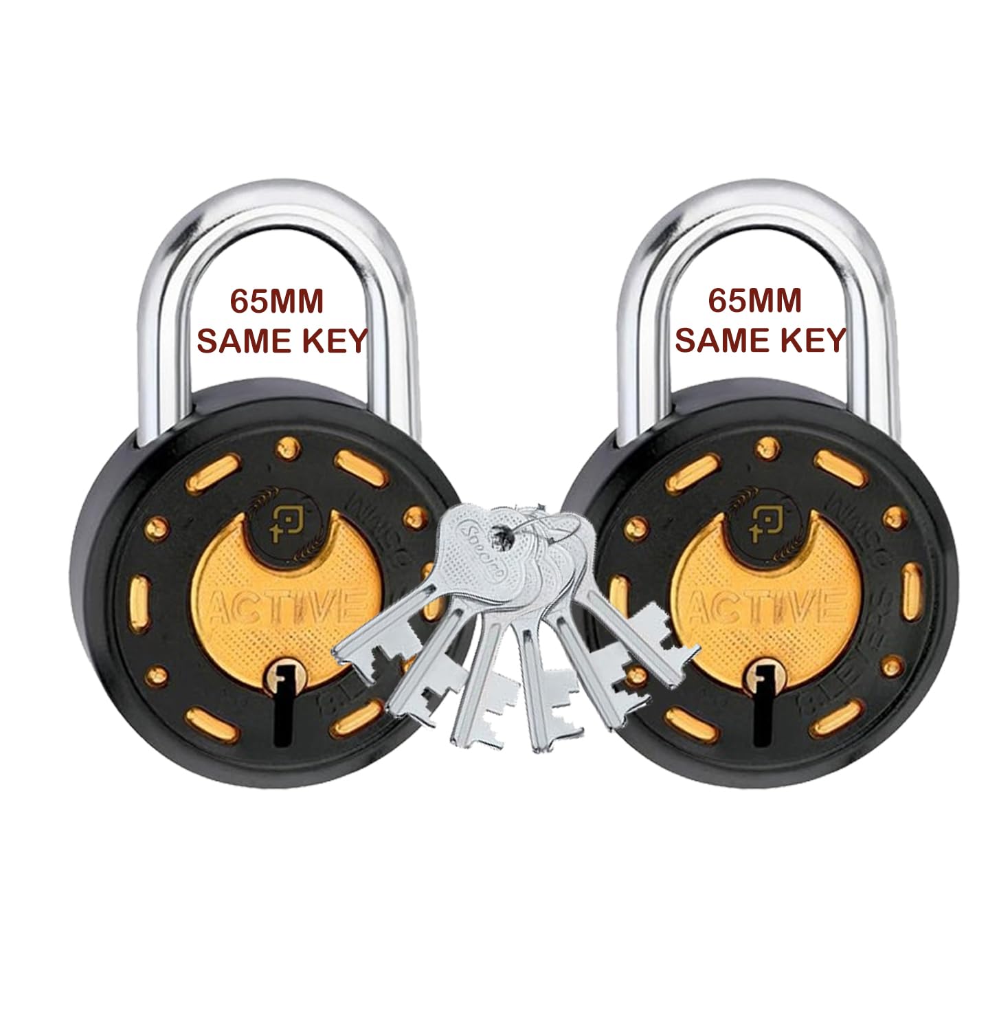 Azco Round Locks Small Size 50mm 9 Same Key with 3 Padlocks | 7 Levers Double Locking | Black Golden Finish | Lock and Keys for Home Door Gate Shop Shutter (Pack of 3) — Amazon image 8