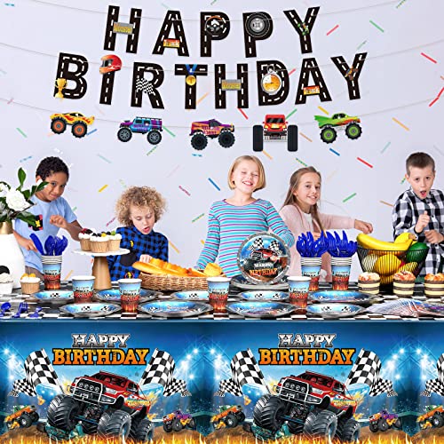 173 Pcs Monstertruck Birthday Party Supplies Serves 24, Monstertruck Tablecloth Birthday Banner Monstertruck Plates Napkins Tableware Set For Monstertruck Themed Birthday Party Decorations #TOP5