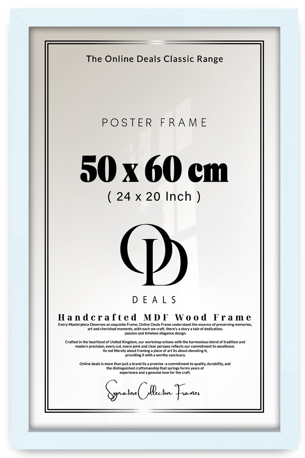 OD Deals 50x60 cm (19.7x23.6 Inch / 500x600 mm) MDF Poster Frame | Sleek Wall Frame with Shatterproof Acrylic Front (White)