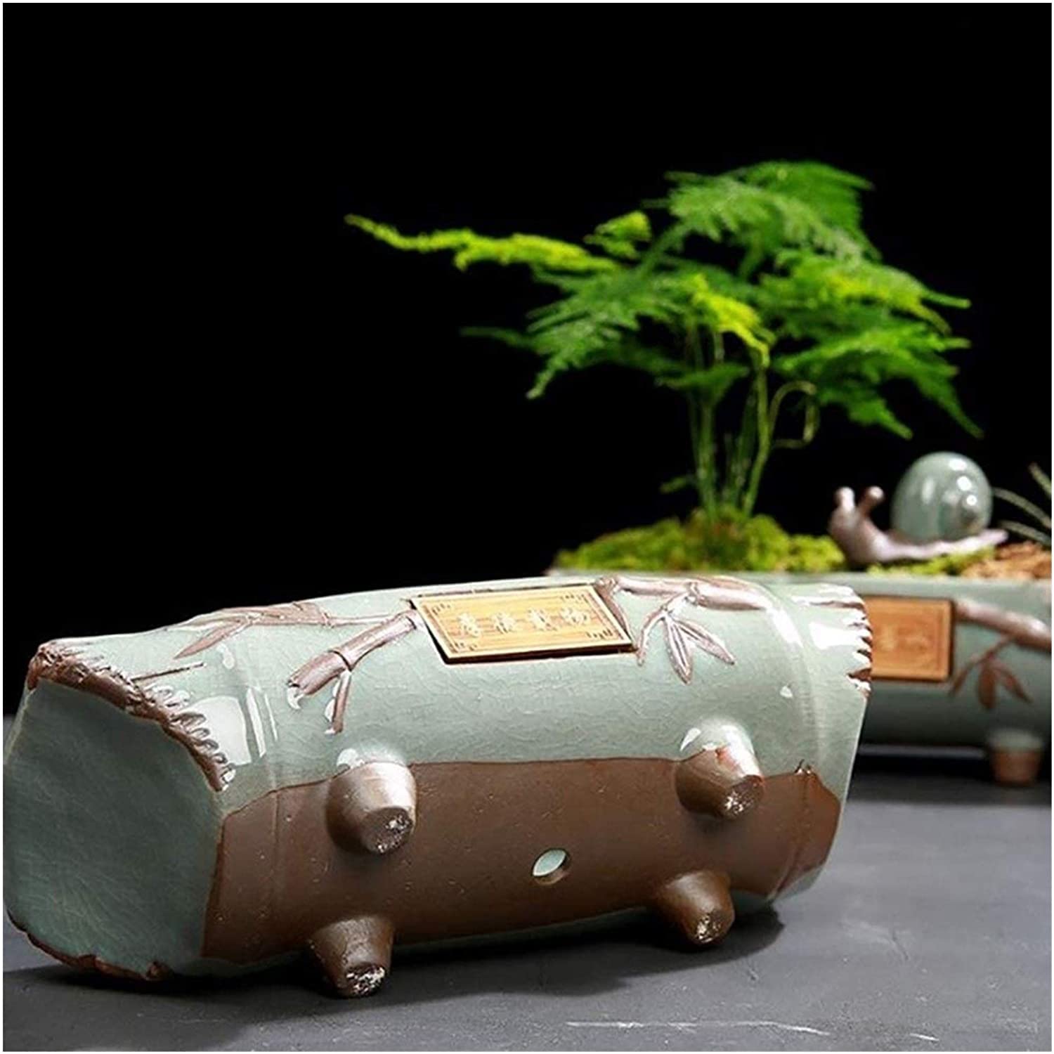 Duży prostokątny ceramiczny garnek bonsai – wzór kamienia vintage, kreatywny styl do użytku wewnątrz i na zewnątrz