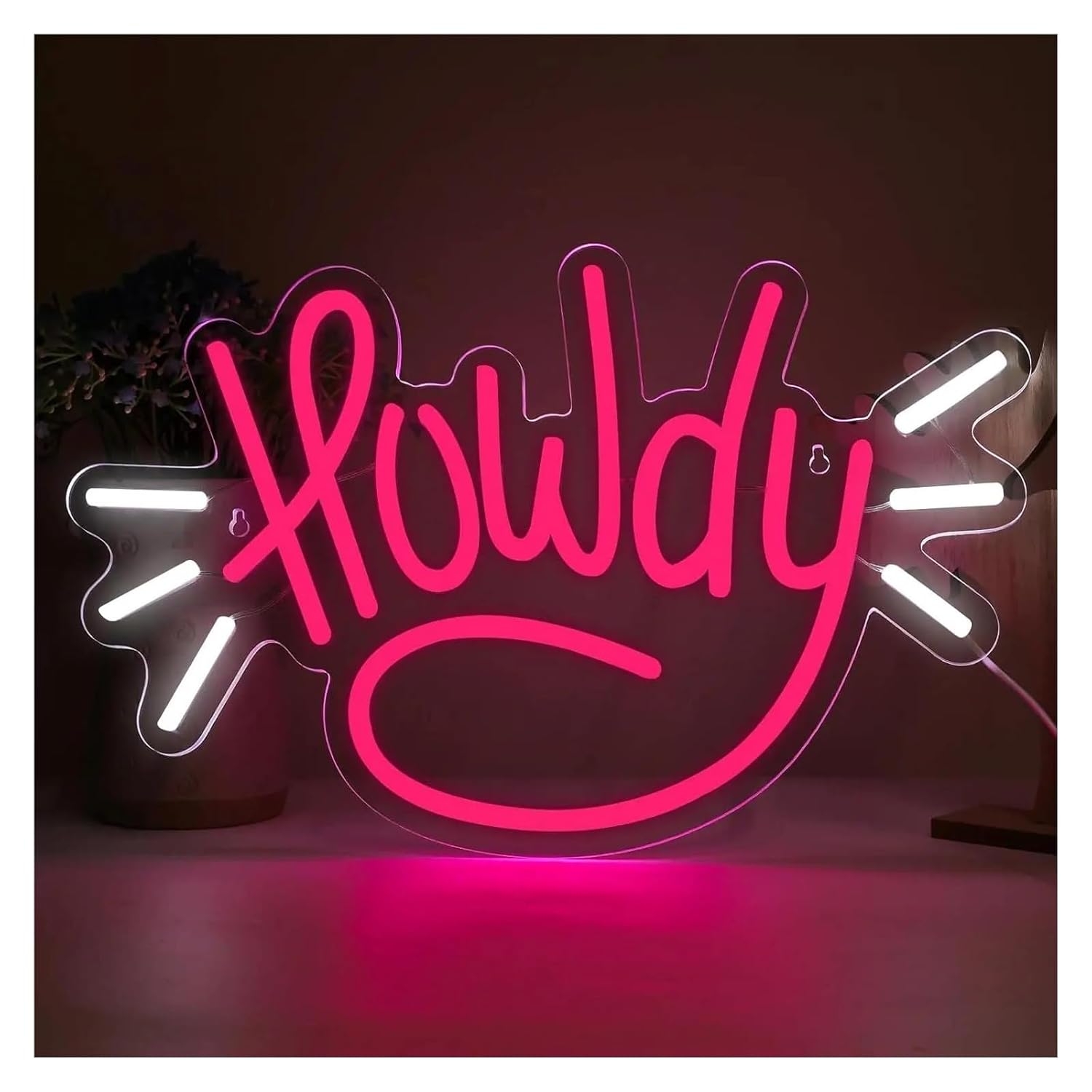ネオンサイン LED 「Howdy」ピンクのかわいいネオンサイン、部屋の壁の装飾、自宅、バー、リビングルーム、ネイルサロンの屋内照明