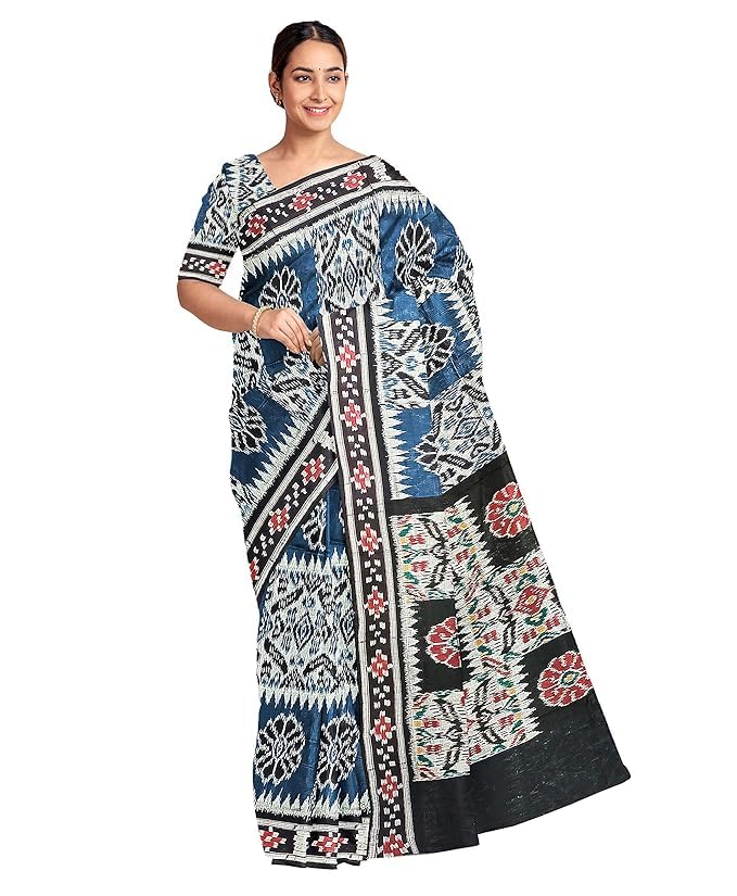 Image of Ikat Women's Cotton Saree, Handmade Pure Cotton Khandua Saree, Ikkat Orissa Traditional Handloom Saree without Blouse