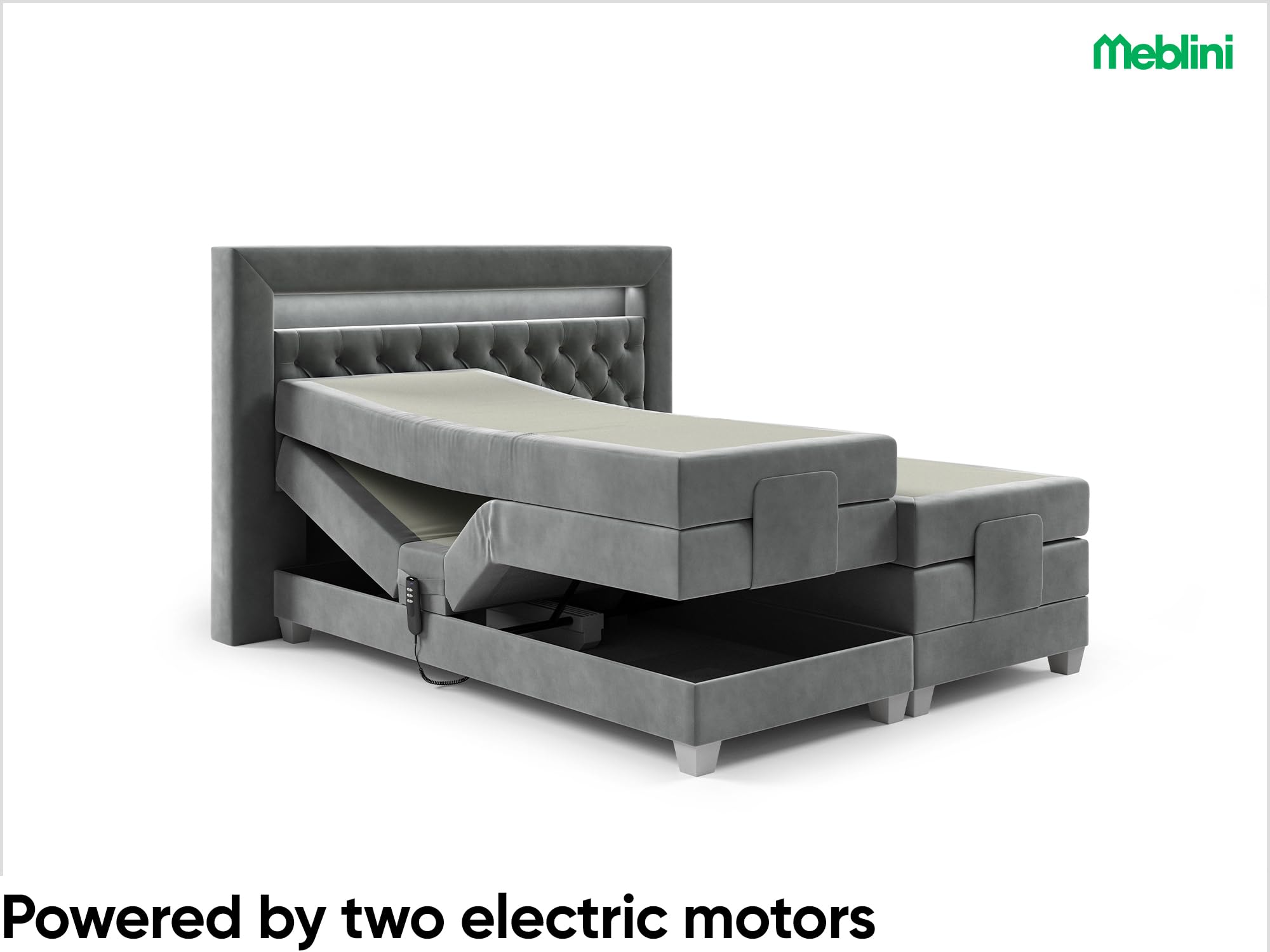 MEBLINI Boxspringbett Elektrisch Verstellbar mit LED - Gepolstert Doppelbett mit Matratzen und Toppers - Polsterbett - Bett mit Kopfteil - SANTORE - 120x200 - H3/Dunkelgrau Samt