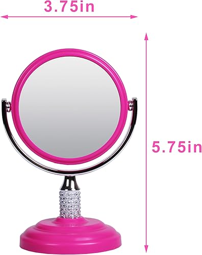 Miniatura 2 de Zahari Home Galvin Espejo de maquillaje de doble cara con soporte, aumento 1X3X, remolino de 360 grados, 5.60 pulgadas, rosa