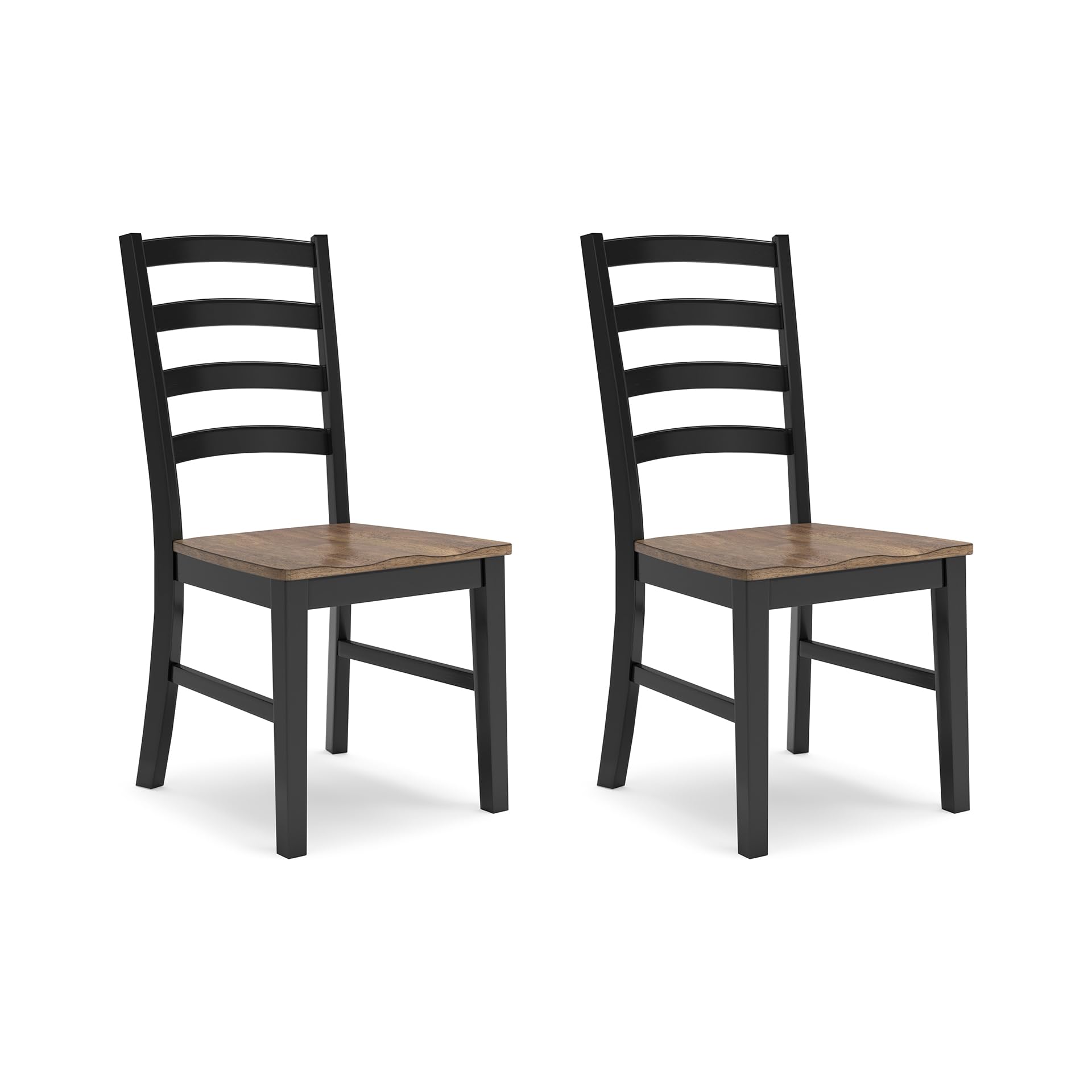 Signature Design by Ashley Wildenauer Armless Dining Chair, Set of 2, Ladderback Design, 19" W x 23.25" D x 39" H, Black & Light Brown with 2-Tone Finish