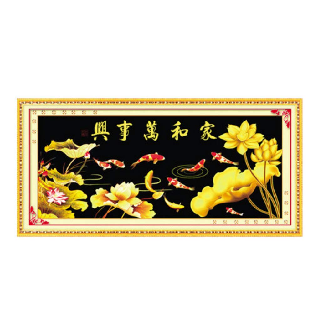 Point de croix poisson et fleur style chinois pour salon zen C0170