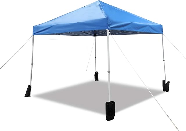 Amazon Basics Outdoor Pop Up Canopy, 10 ft x 10 ft with 4-pk Weight Wheeled Carry Bag, Blue