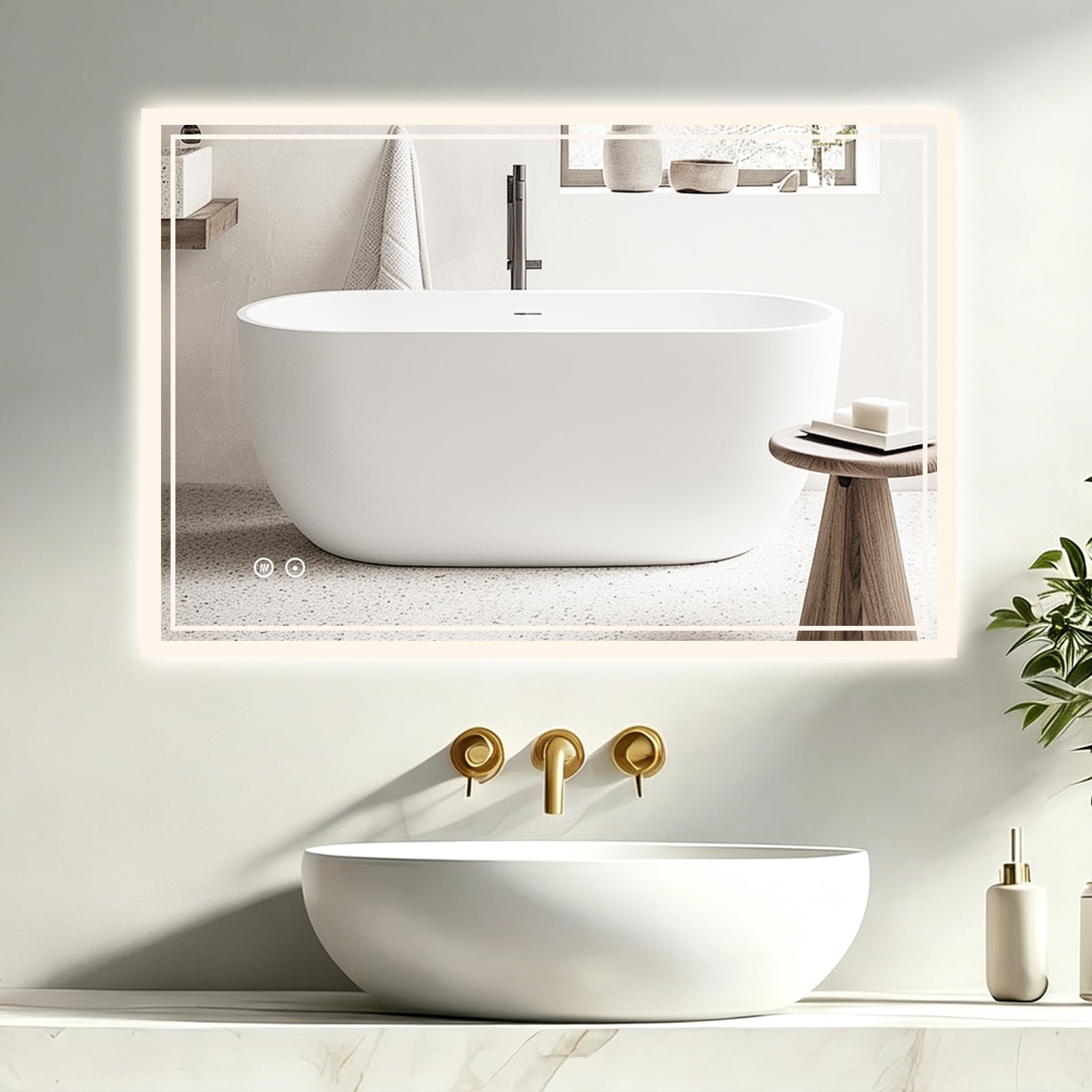 Espejo para Baño - 70 * 50cm Espejo Cuadrado LED | Iluminación 3 Colores, IP54, con Luz Regulable, Anti-Niebla, Función Memoria, Ideal para Baño, Dormitorio, Sala y Entrada