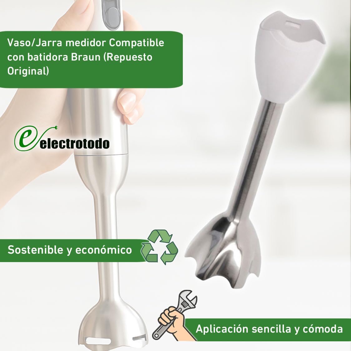 Bras/Pied Métallique | Compatible avec Mixeur Braun Minipimer 5 et Multiquick 7 | Pièce de rechange d'excellente qualité | Acier inoxydable | Haute résistance et longue durabilité | Original, pratique