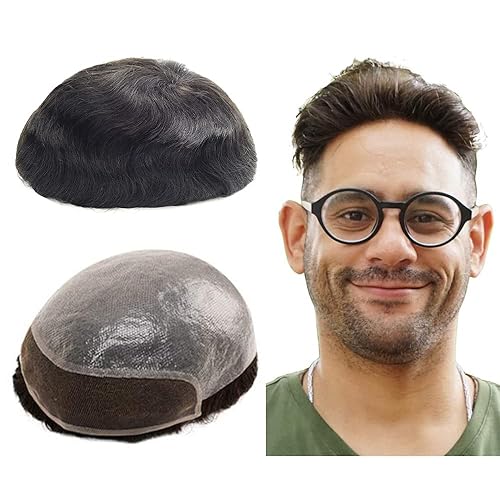 Lordhair Toupee para hombres, línea de cabello de encaje francés, 0.003 in, sistemas de reemplazo de cabello con bucle en V para hombres, 8 x 10