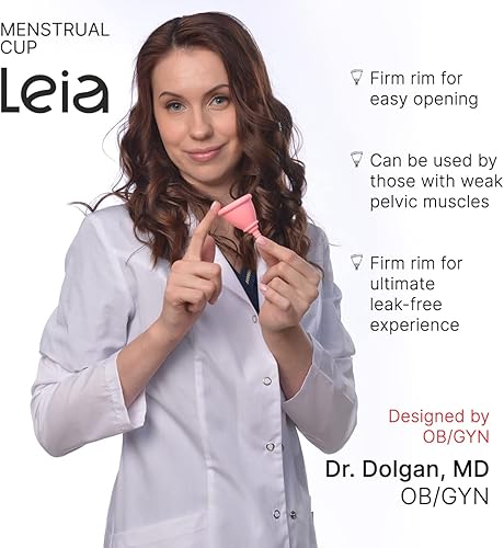 Miniatura 8 de Leia Copa menstrual suave de alta calidad con estuche de transporte de metal  Diseño OBGYN  Cuello bajo  Borde firme  Soporte muscular  Tazas para
