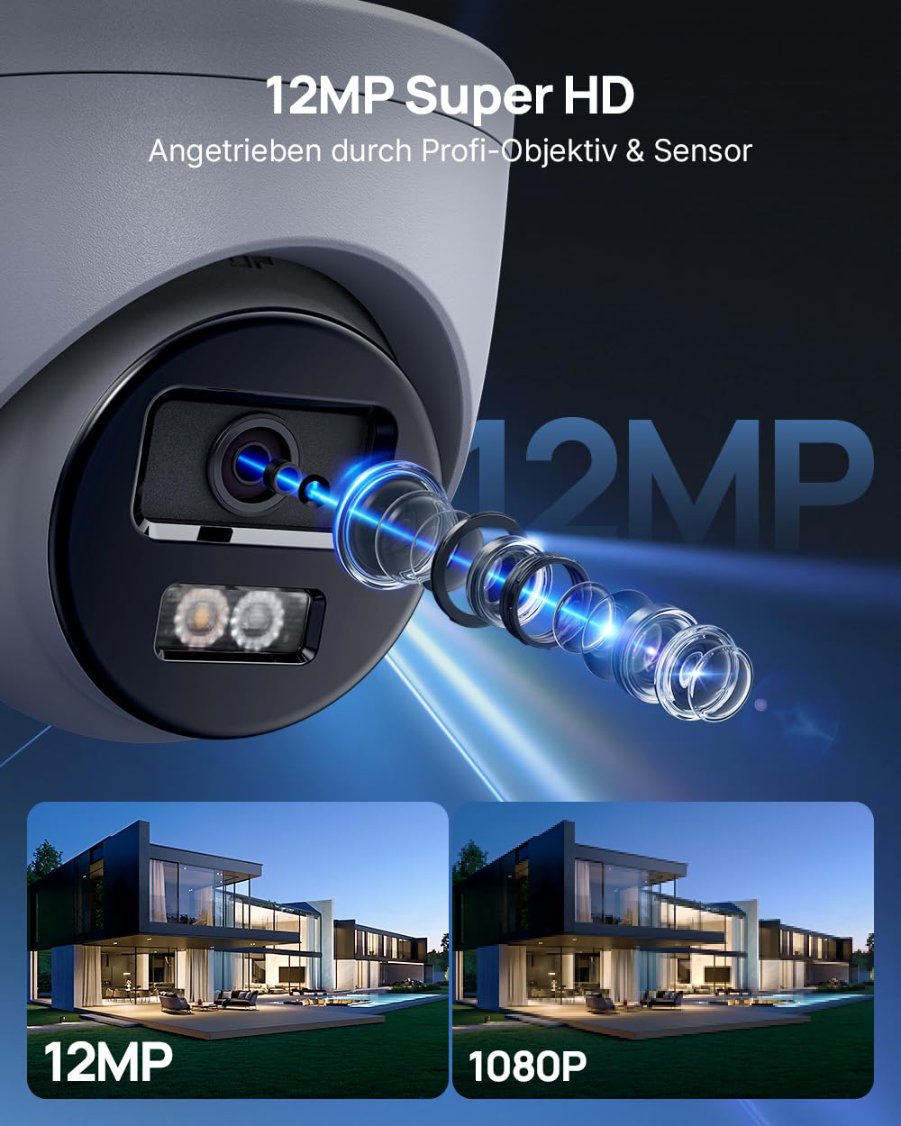 ANNKE 12MP PoE Überwachungskamera Set Aussen, 8CH H.265+ 12MP NVR mit 2TB Festplatte für 24/7 Videoüberwachung und 4X 12MP Dome IP Kamera, KI Personen und Fahrzeugerkennung, Spotlights, IP67