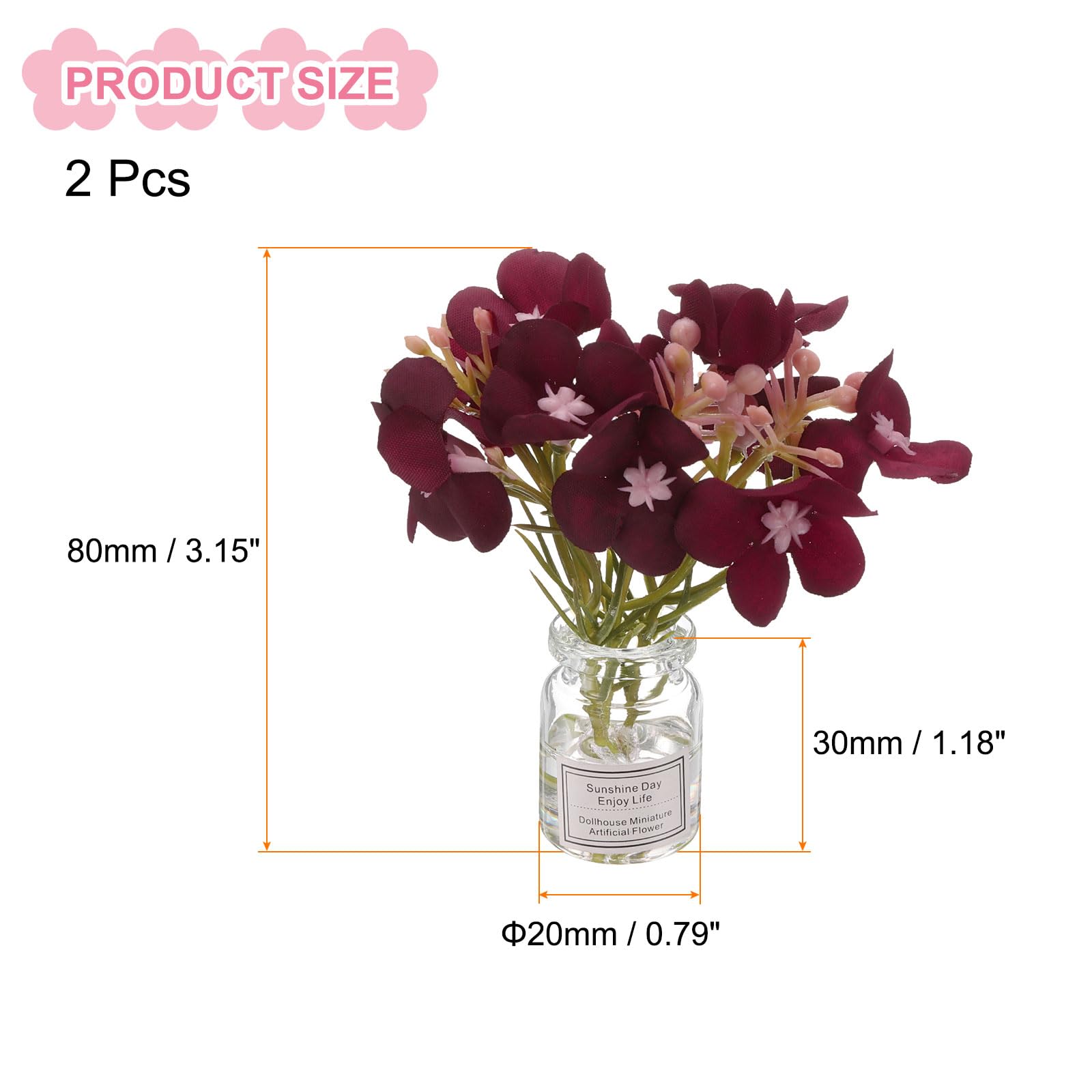 CoCud Mini Flowers Dollhouse in Vase, Silk Plastic Miniature Dollhouse Accessories with Tiny Flower Burgundy - Image 2