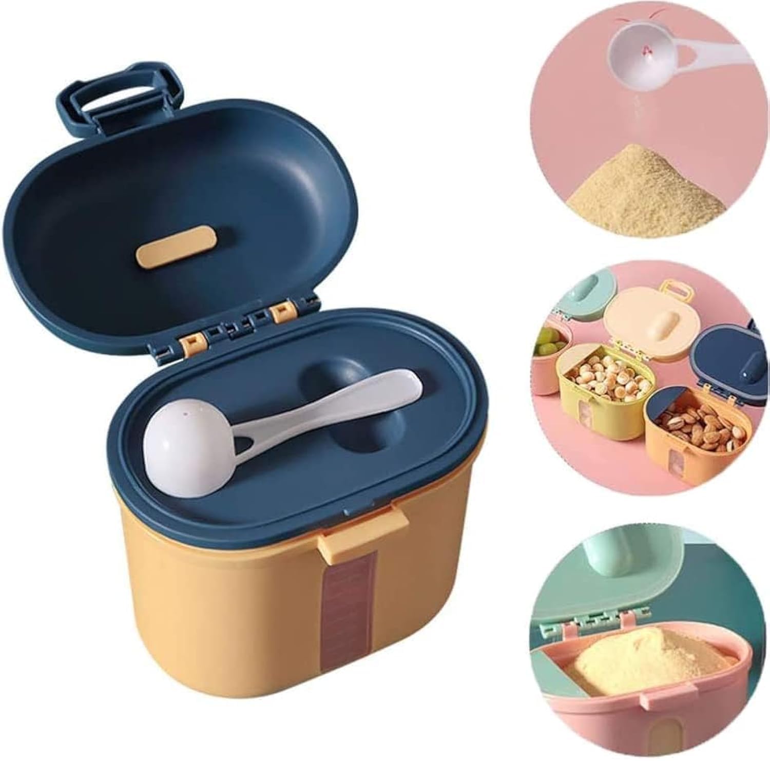 Khazna Baby Formula Dispenser, Food Containers Snack Storage Transparent Scale Double Compartment PP Moisture, Proof Milk Powder Box for Travel Infant Outdoor Yellow Large