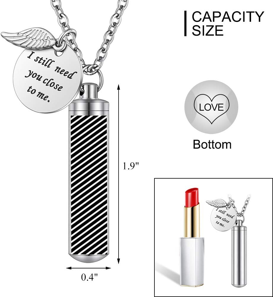 abooxiu Cylinder Urn Necklace for Ashes Cremation Jewelry/Keychain for human Pet Stainless Steel Memorial Keepsake Pendant with Angel Wing Charm Ashes - Image 3