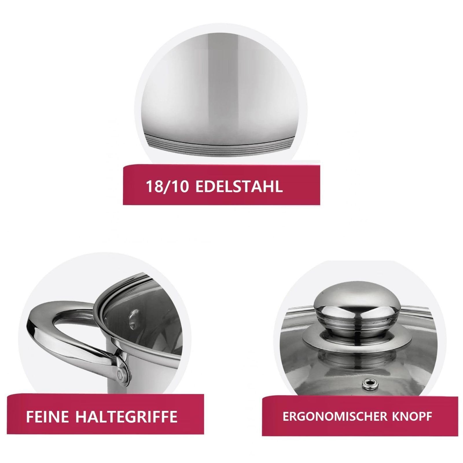 Kochtopf 11 L Edelstahl 26 cm mit Deckel Universaltopf Induktion