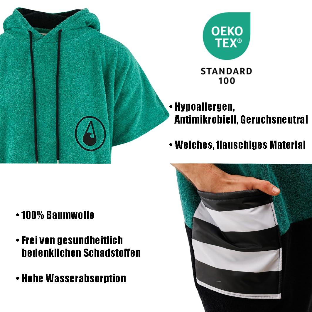 WAVE HAWAII Badeponcho, Surf Poncho aus 100% Baumwolle, Strandponcho mit Kapuze – Weiches Handtuch für Strand, Pool & Reisen, Größe | 95-100% Baumwolle Surf-Poncho für Erwachsene, Frottee Handtuch, hohe Wasserabsorption, Umziehhilfe Strand Erwachsene