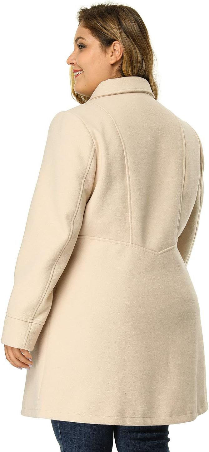 Agnes Orinda Women's Plus Size Coat A-Line Peter Pan Collar Double Breasted Fall Winter Peacoat - Image 5
