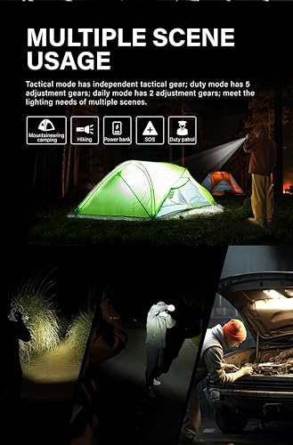 Miniatura 9 de towild BK20 Linterna táctica, linternas LED brillantes de 5100 lúmenes altos, linternas recargables e impermeables, potente luz de flash de mano