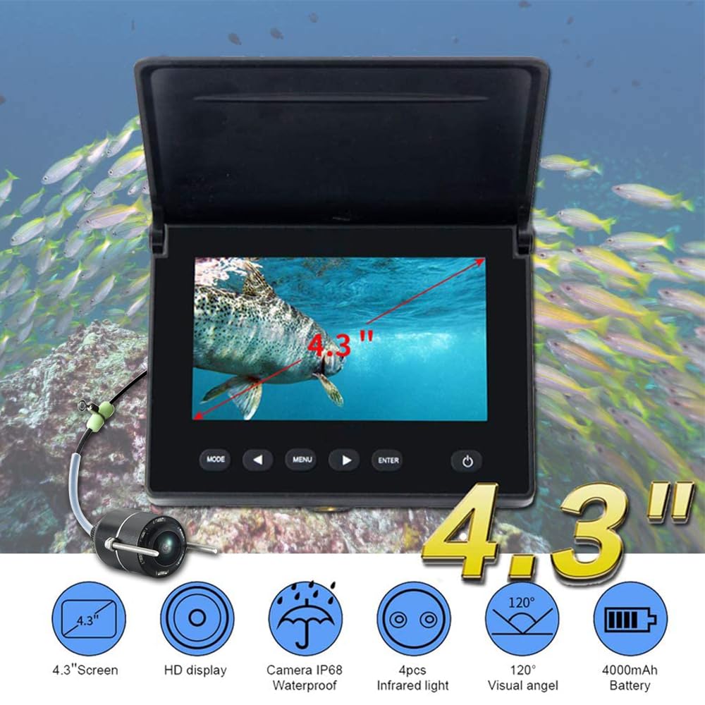 LUCKY Caméra de Pêche sous-Marine DVR détecteur de Poisson sous Marin Infrarouge LED caméra de pêche Portable Moniteur LCD pour Kayak Bateau Détecteurs de Poissons et Profondeur