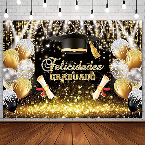 AIBIIN fondo graduación 7x5ft negro y dorado miniatura 1