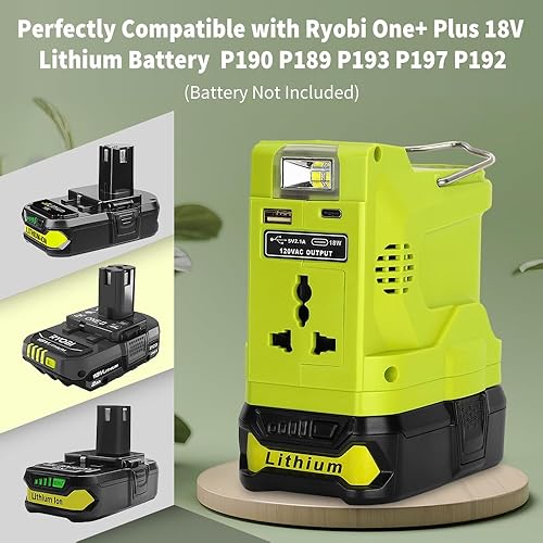 Miniatura 4 de Inversor de generador alimentado de 200 W para Ryobi Batería de litio de 18 V portátil pequeña estación de energía Fuente de alimentación Generador