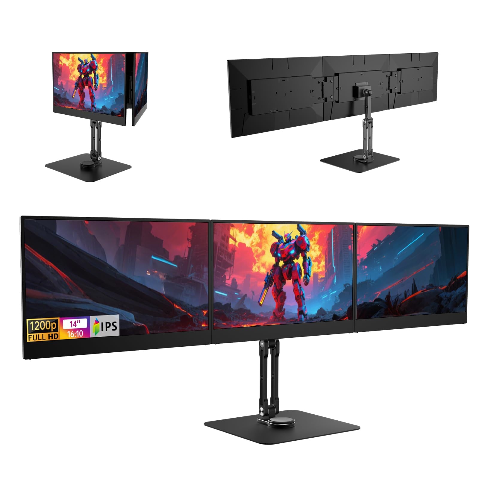 DEPGI 14 Triple Laptop Screen Extender Freestanding Laptop Screen Extender 3x14 FHD IPS Extended Monitor Versatile Dual Triple