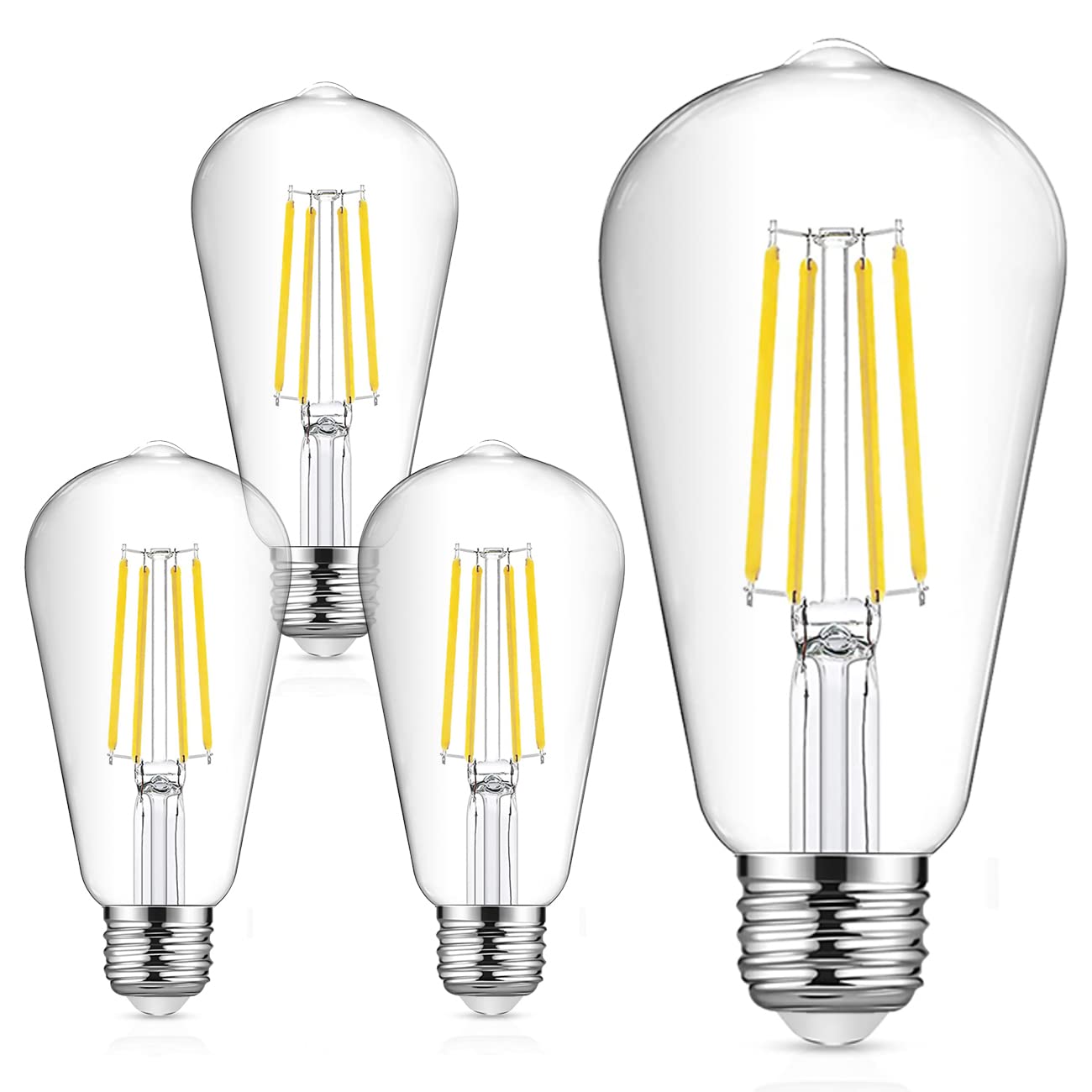 EXTRASTAR Bombillas LED ST64 de Filamento LED E27, Luz Fría 6500K, 12W, 1521Lm Bombilla Retro Vintage, No Regulable - Pack de 4 Unidades