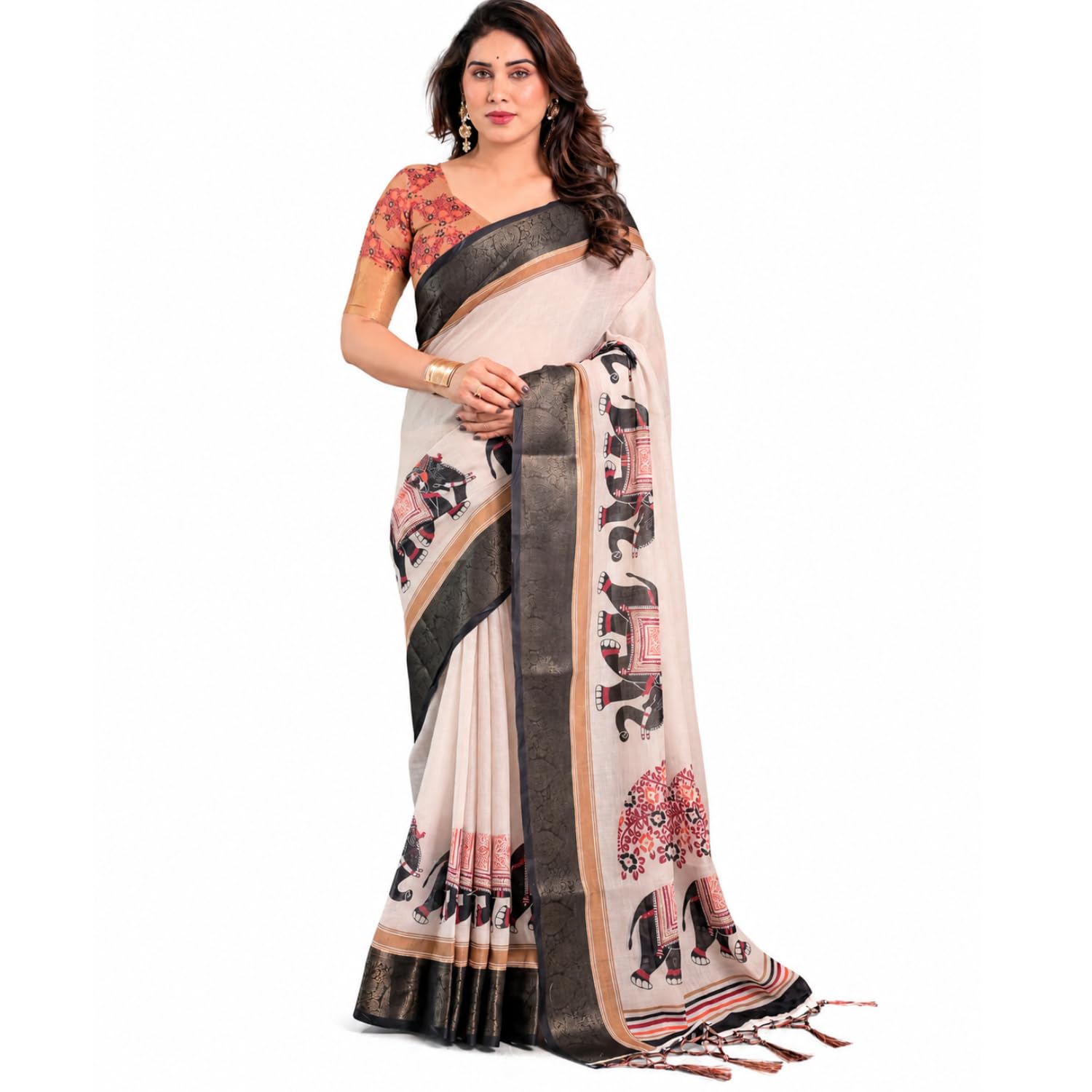 Women's Premium Cotton Linen Silk Saree Featuring Jacquard Zari Woven Brocade Work & Unstitched Blouse Piece | Comfortable Traditional Indian Ethnic Pattuu Sari-picture-56