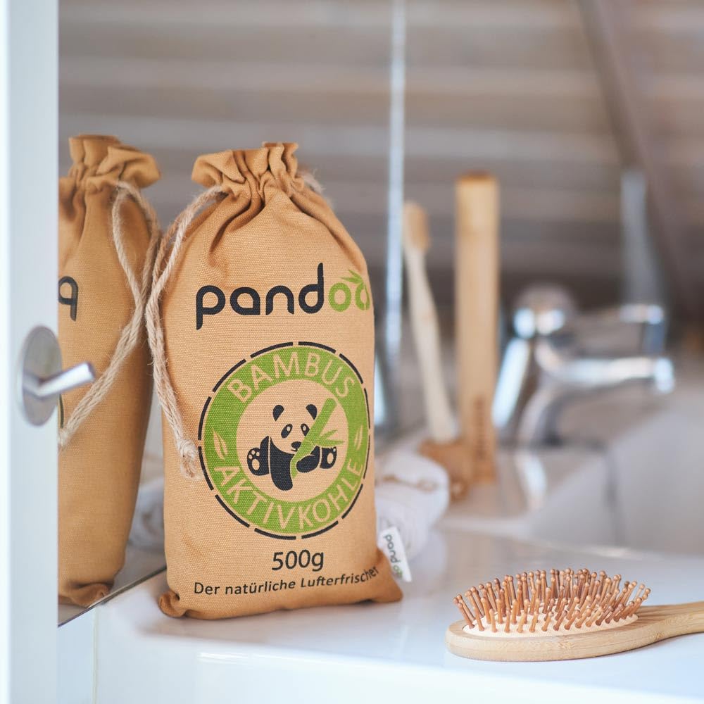pandoo 1 x 500g Ambientador de bambú natural con carbón activado - Purificador de aire, deshumidificador, Utilizable por 2 años, libre de química y contaminantes y 100% biodegradable