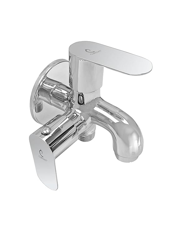CUROVIT Opal Smart Brass Bib Cock 2 in 1 TAP Quarter Turn Fitting with Wall Flange for Bathroom with Shiny Chrome Plated Wall Mounted.