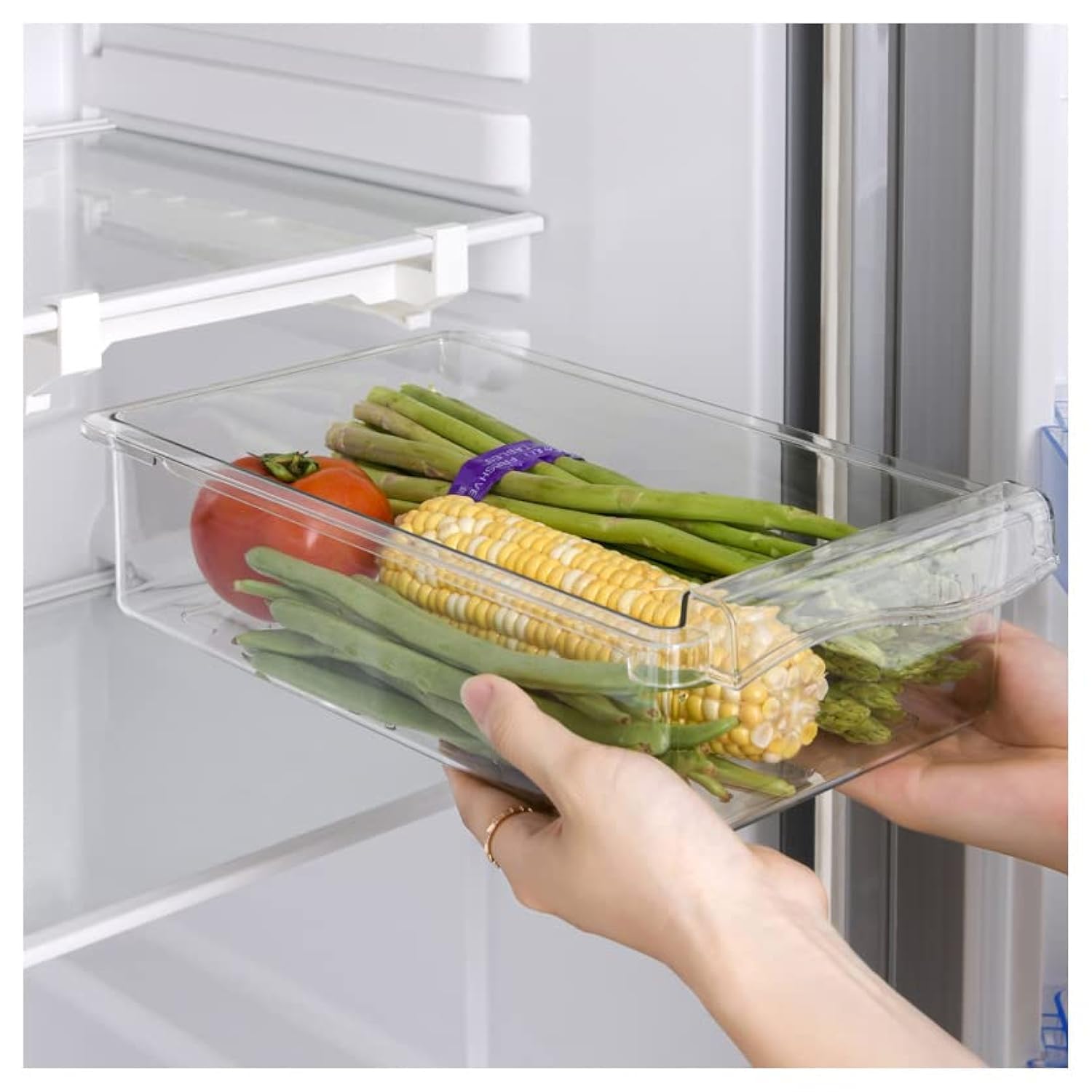 2 Pack Fridge Drawer Organizer Set, Refrigerator Organizer Bins, Freely Pullable Refrigerator Storage Box, Clear Container for Food, Drinks, Fit for Fridge Shelf Under 0.6" (2 Drawer)