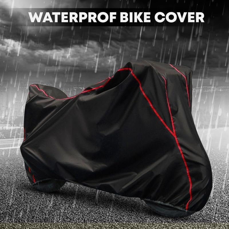 Image of Waterproof Bike Cover Compatible with Honda H''Ness CB 350 All-Weather Proof Triple-Stitched Durable Design Windproof Elastic Bottom | UV Protection & Dust Proof Black and Red Piping