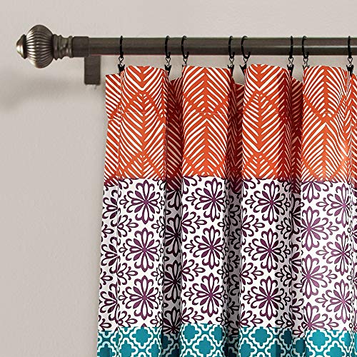 Lush Decor Bohemian Stripe Window Curtain Panel Pair, 84" L x 52" W, Fuchsia & Orange, W 52" x L 52" (2 Panels) - Image 2