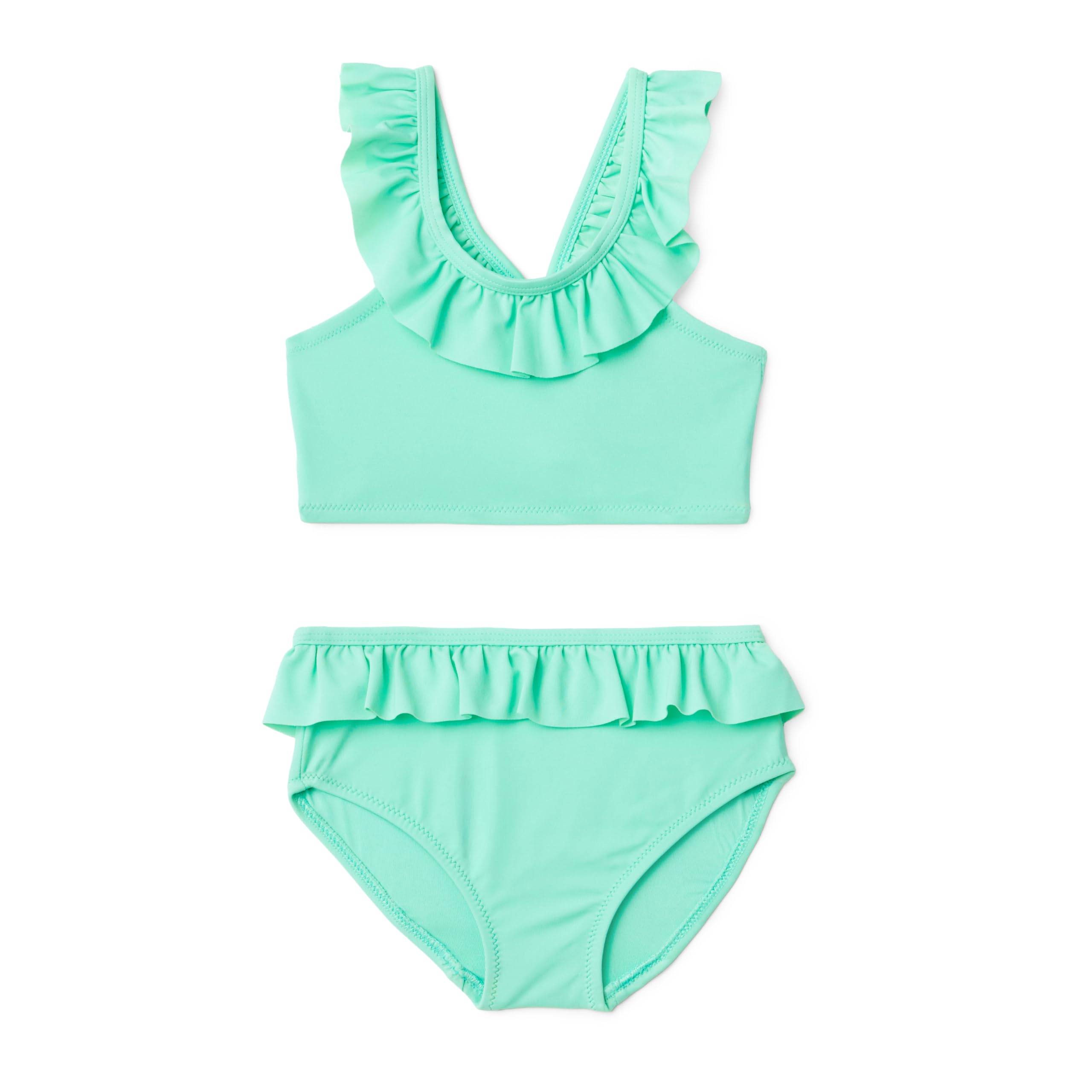 Amazon Essentials Girls' Ruffle Two-Piece Bikini Set, Bright Mint Green, 6-7 Years