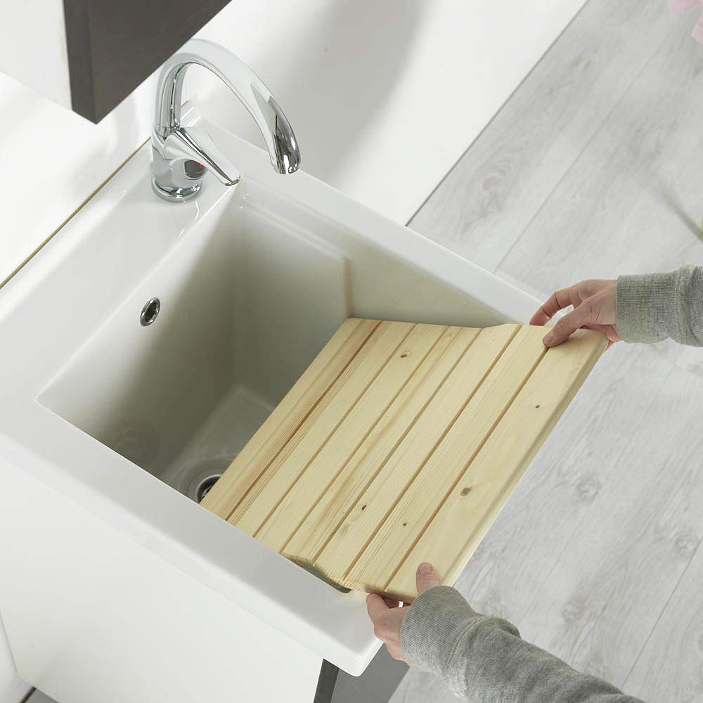 Jo-Bagno.it Lavatoio 45 x 50 x 88H in Ceramica con Mobile Lavanderia Asse di Lavaggio e Sifoneria Inclusa