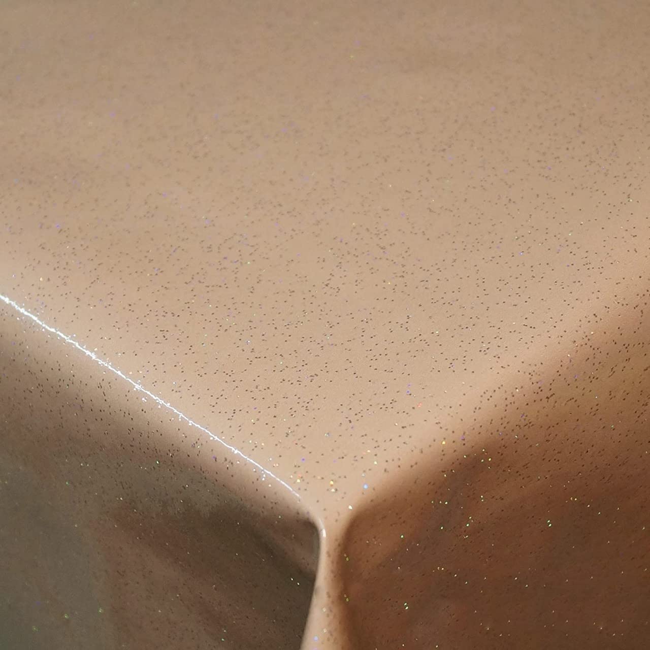 Thefabrictrade Beige Wipe Clean Pvc Tablecloth Vinyl Oilcloth Kitchen Table Cover Protector - Glitter Sparkle (150 X 140Cm)