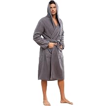 Mens Hooded Absorbent Terry Cloth Robe All Season Knee Length Design Kimono Spa Bathrobe