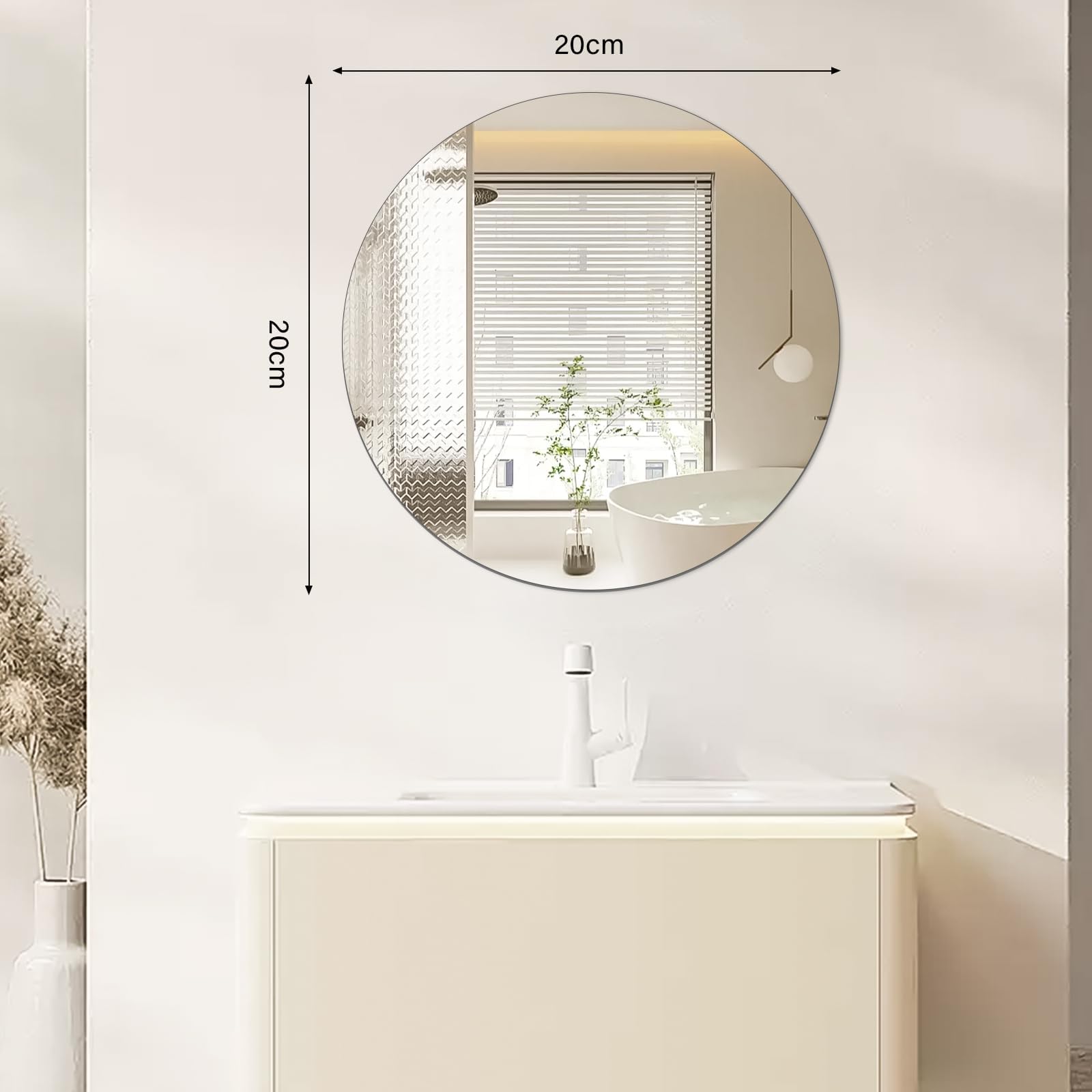TSKDKIT Okrągłe lustro ścienne o średnicy 20 cm, samoprzylepne lustro szklane HD, dekoracyjne lustro ścienne, bez ramy, duże lustro dla gości, do toalety, łazienki, garderoby, salonu itp