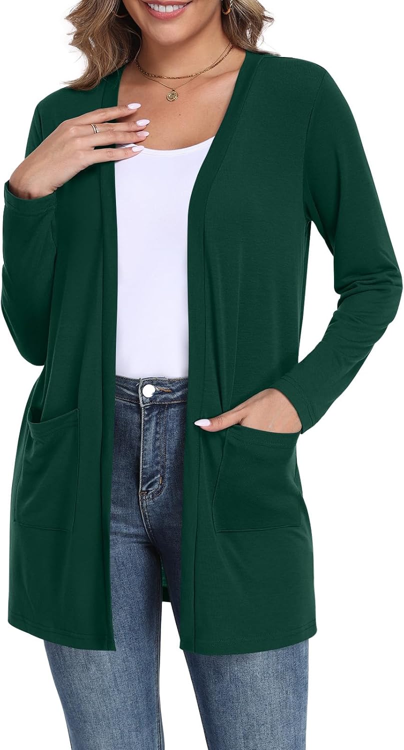 Womens Casual Lightweight Cardigans Long Sleeve Open Front Cardigan with Pockets