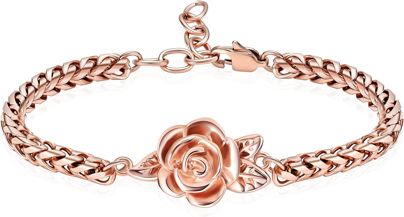 Minicremation Women's Adjustable Rose Urn Bracelet Ashes Holder Memorial Elegant Link Chain Keepsake Cremation Bangle to Hold Ashes
