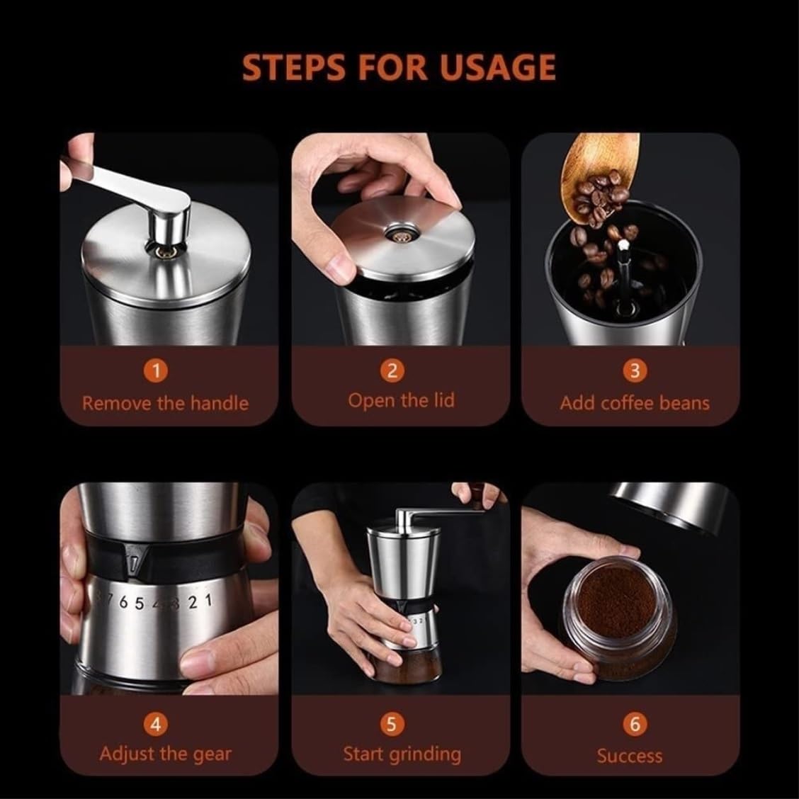 Molinillo de café,Molinillo de café Manual, Molinillo de café Manual con 8 configuraciones de Grosor Ajustables Molinillo de café con manivela y muelas de cerámica