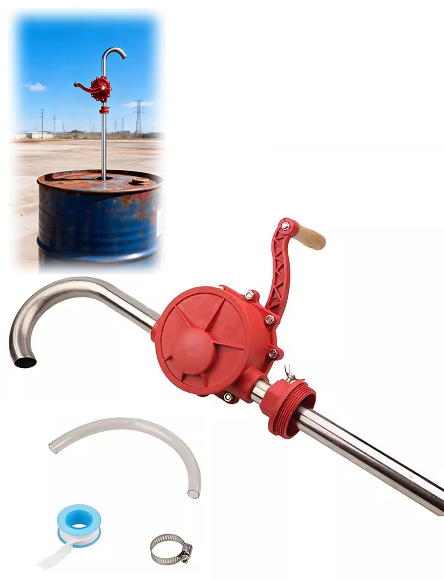 Ręczna obrotowa pompa bębnowa do oleju, beczki olejowej, ręczny transfer paliwa, ręczna benzyny Diesel w beczkach z wężem(Hoses: 100cm/3.3ft)