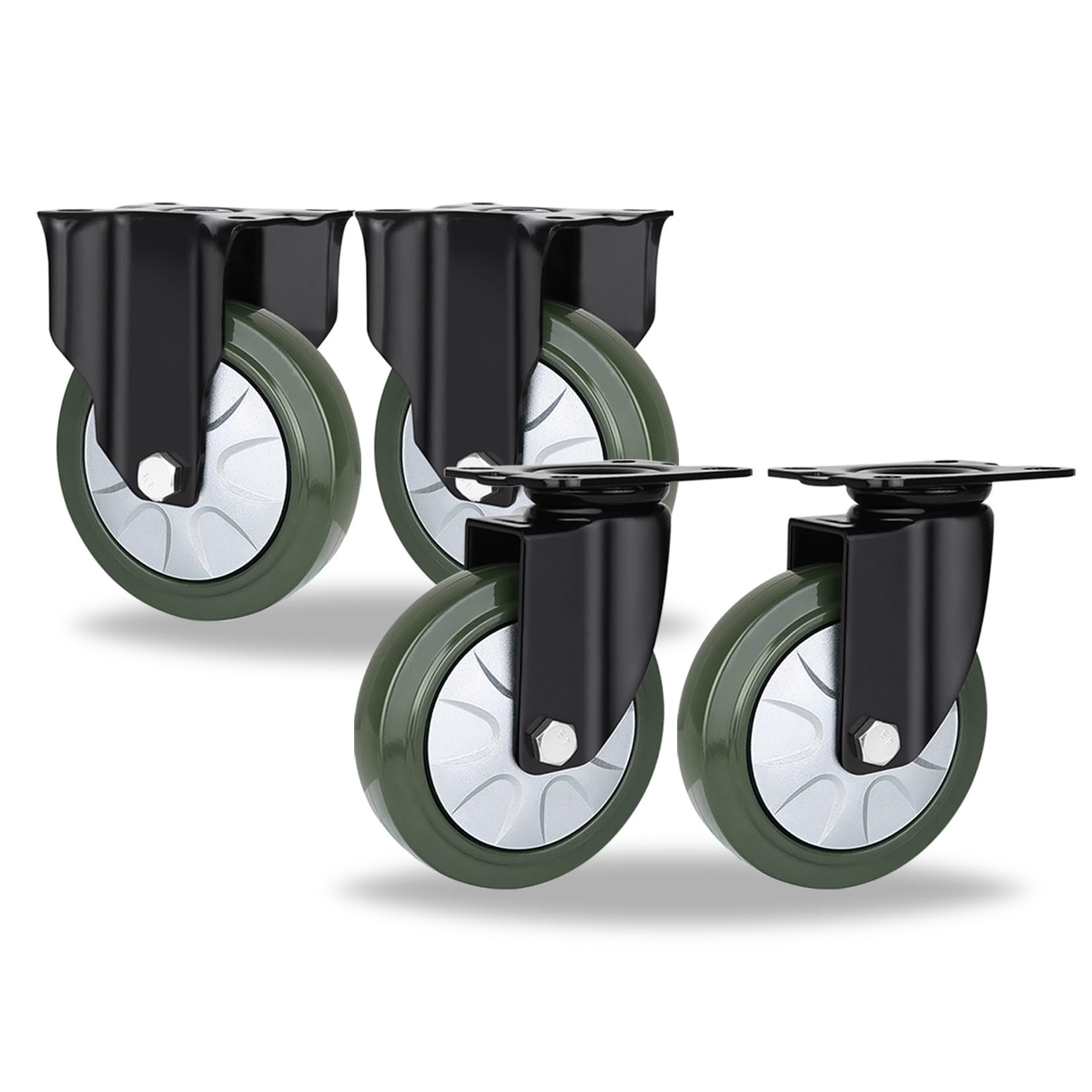 Lenkrollen Möbelrollen Hochleistungs-Ch 4er-Set, 3 Zoll, 4 Zoll, 5 Zoll, 6 Zoll bewegliche, geräuscharme Schwenkplattenrolle, Stoßdämpfung, pannensicheres Vollgummirad(Fixed+Swivel,Ø 125mm)
