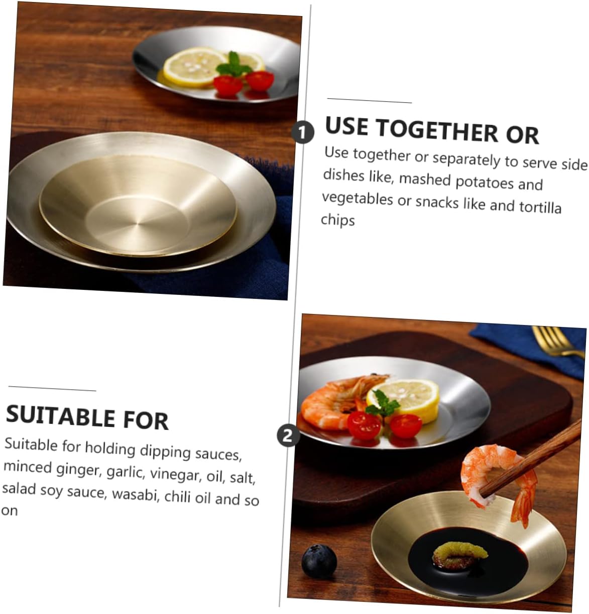 2pcs Sauce Dipping Bowls Multi Use Plates for Condiments Desserts and Side Dishes Spice Dish for Home and Kitchen Use